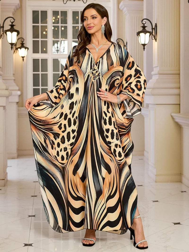 KEYLORTING Women’s Kaftan Beach Cover Up Dress Plus Size Summer Swimsuit Loungewear Maxi Dress - Image 3
